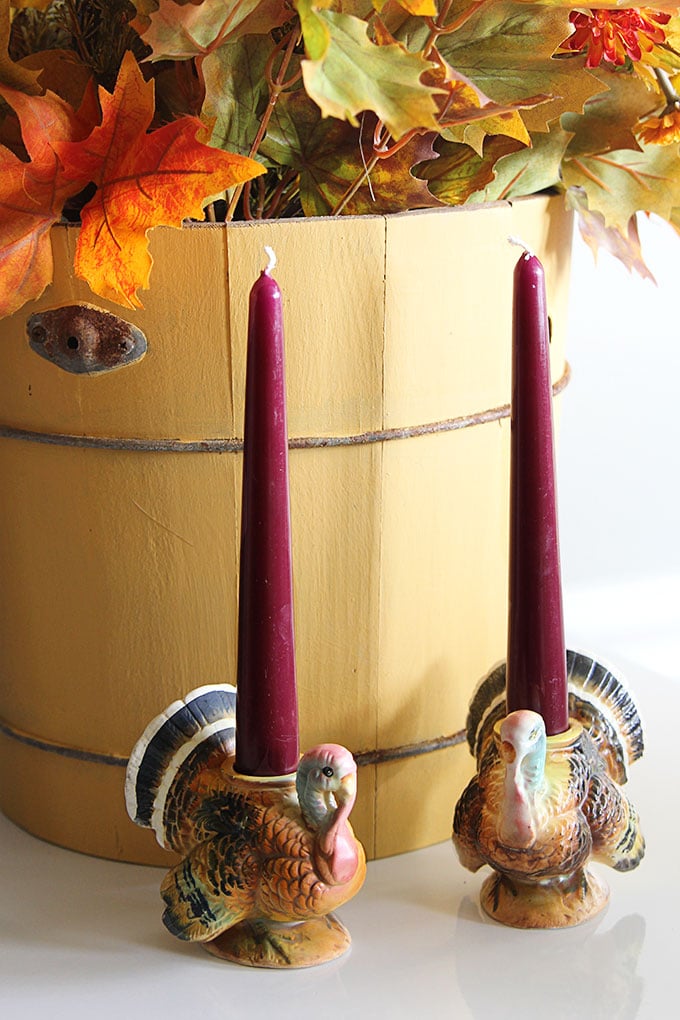 Vintage Thanksgiving turkey decor - Napcoware turkey candle holders
