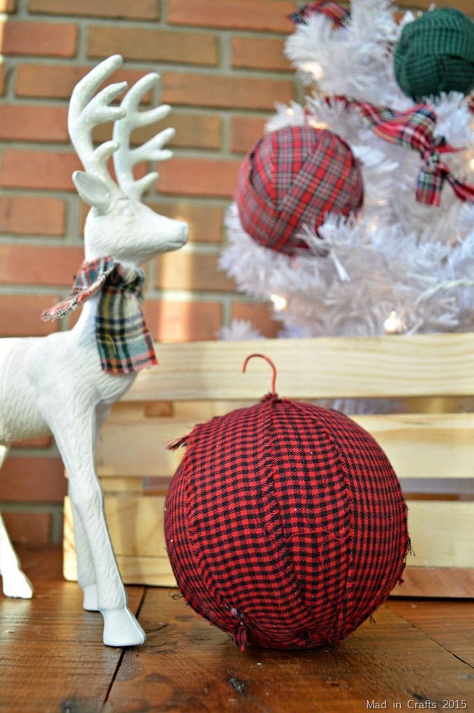 Mad In Crafts - plaid gingham rag ball ornament