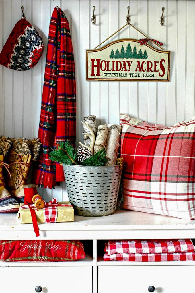 Plaid Christmas Decor with a Thermos Cooler