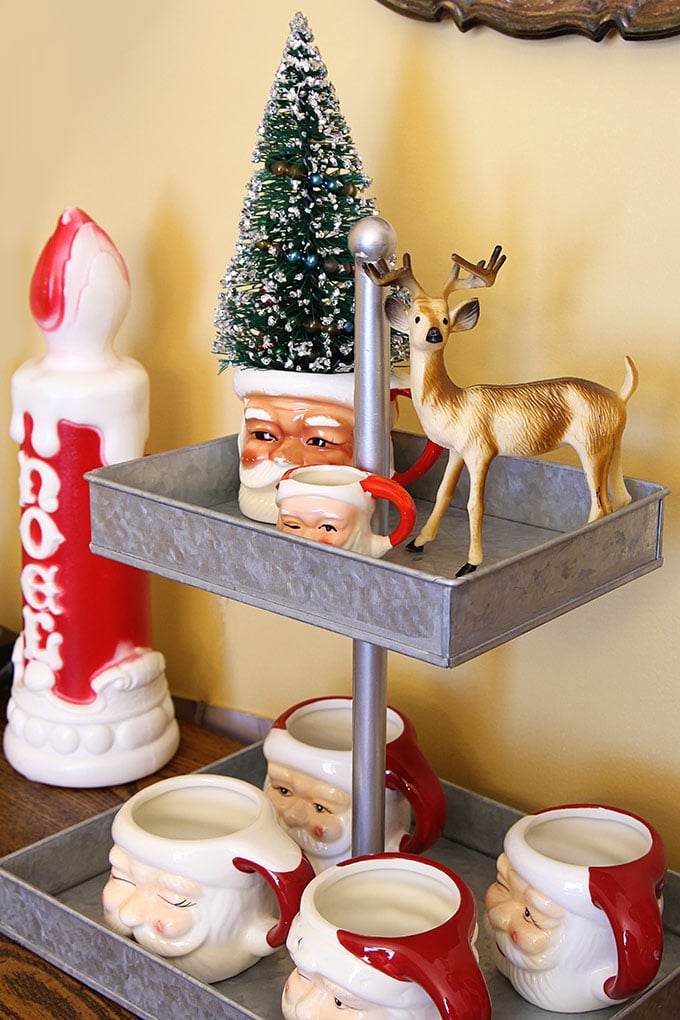 Christmas Santa mugs and bottlebrush tree