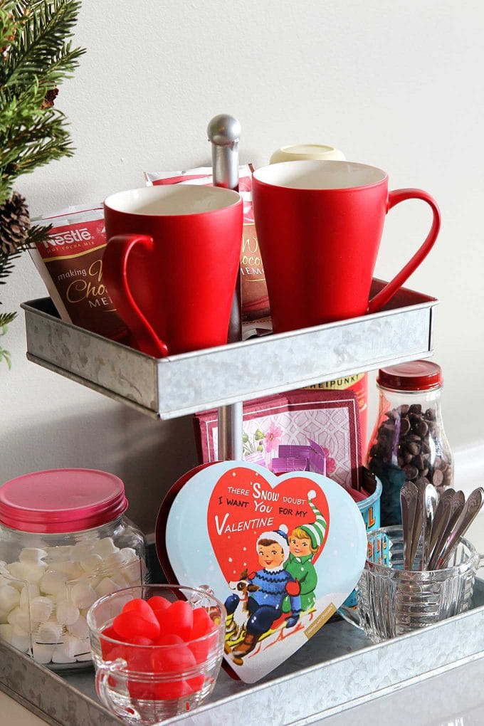 How to make a Valentines Day Hot Chocolate Bar for your sweetheart. A quick and easy way to warm up their heart!