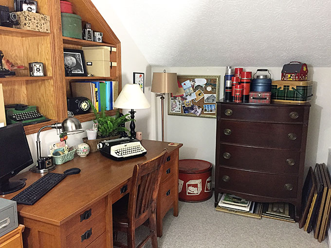 Home office organization - vintage style storage pieces