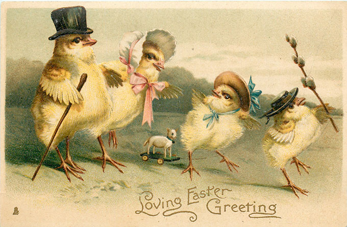 Vintage Easter images - printable Tuck postcard image - chicks in Easter parade