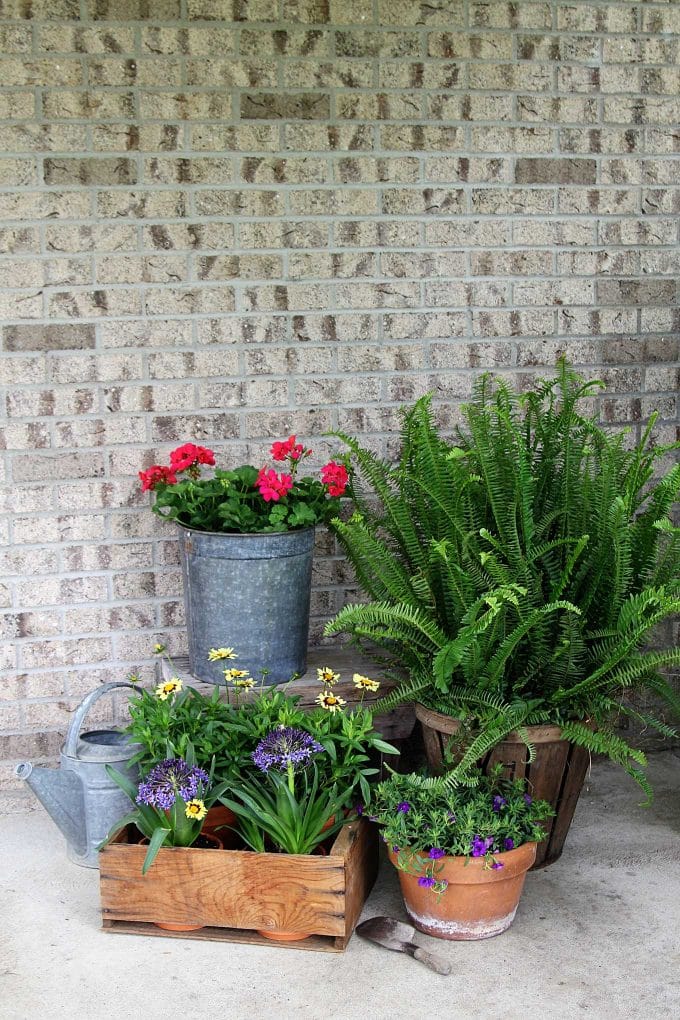 Using creative garden containers for your porch this summer is a great way to shake it up. Ditch the urns - use repurposed, rustic and thrifted planters.