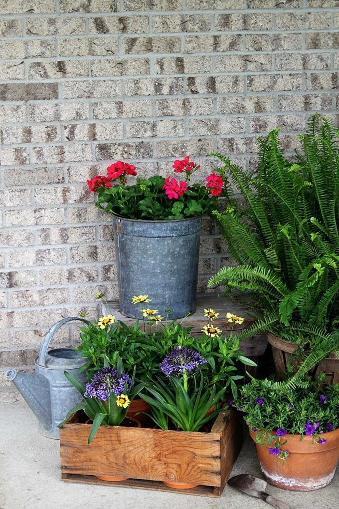 Using creative garden containers for your porch this summer is a great way to shake it up. Ditch the urns - use repurposed, rustic and thrifted planters.