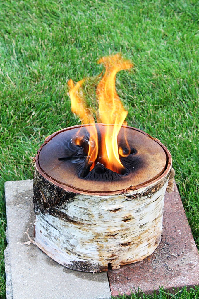 Burning a bonfire log