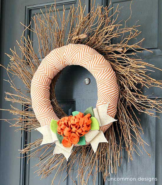 Fabric and felt fall wreath by Uncommon Designs