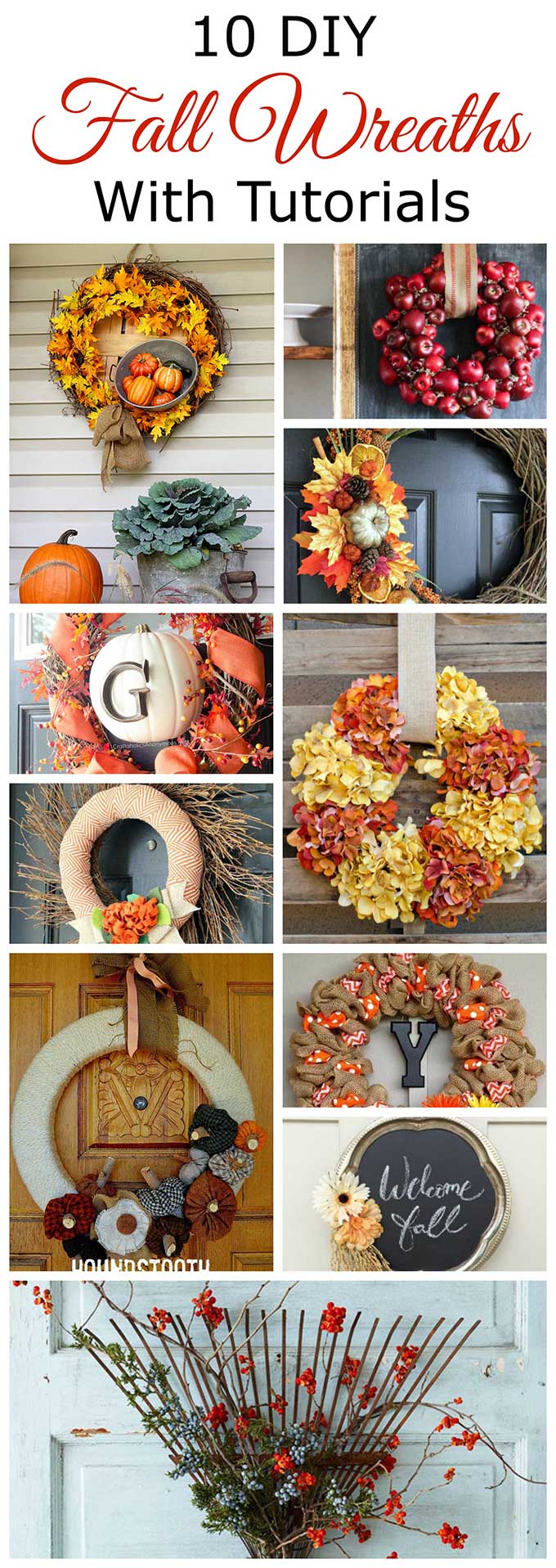 Celebrate autumn with one of these 10 DIY fall wreaths for your front door. Including tutorials and lots of great fall inspiration! #fall #diy #wreath #autumn