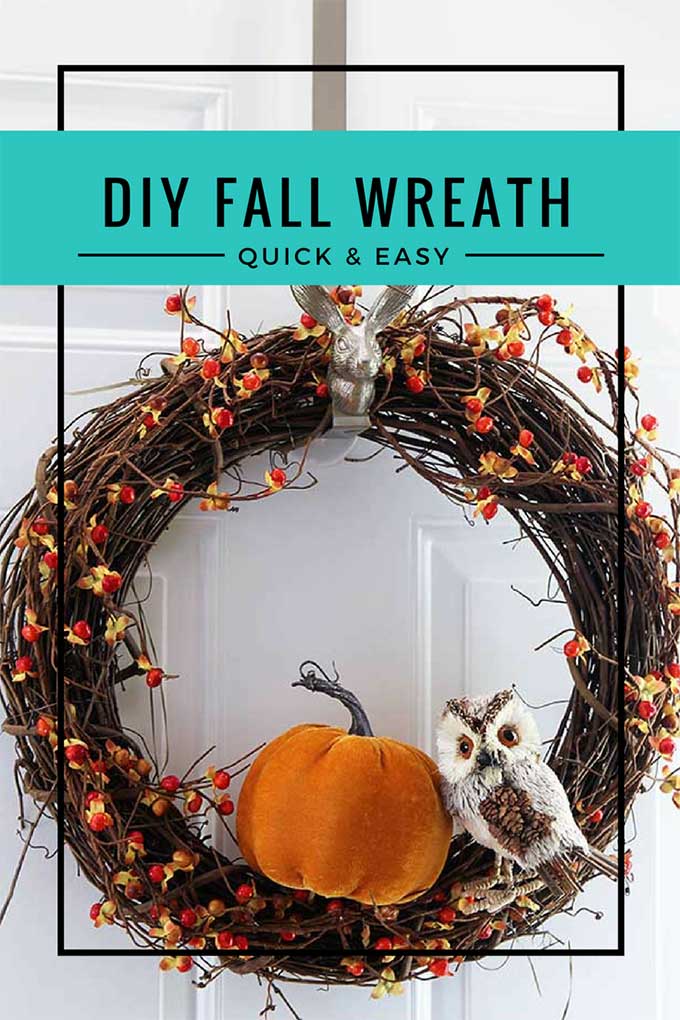 Make this quick and easy fall grapevine wreath for your front door. An inexpensive DIY project that can be done in less than 10 minutes.