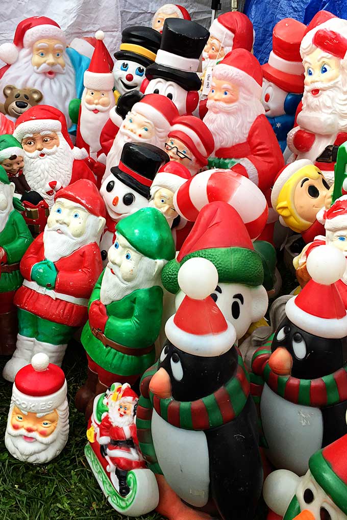 Vintage Christmas blowmolds - Santas, elves and snowmen.