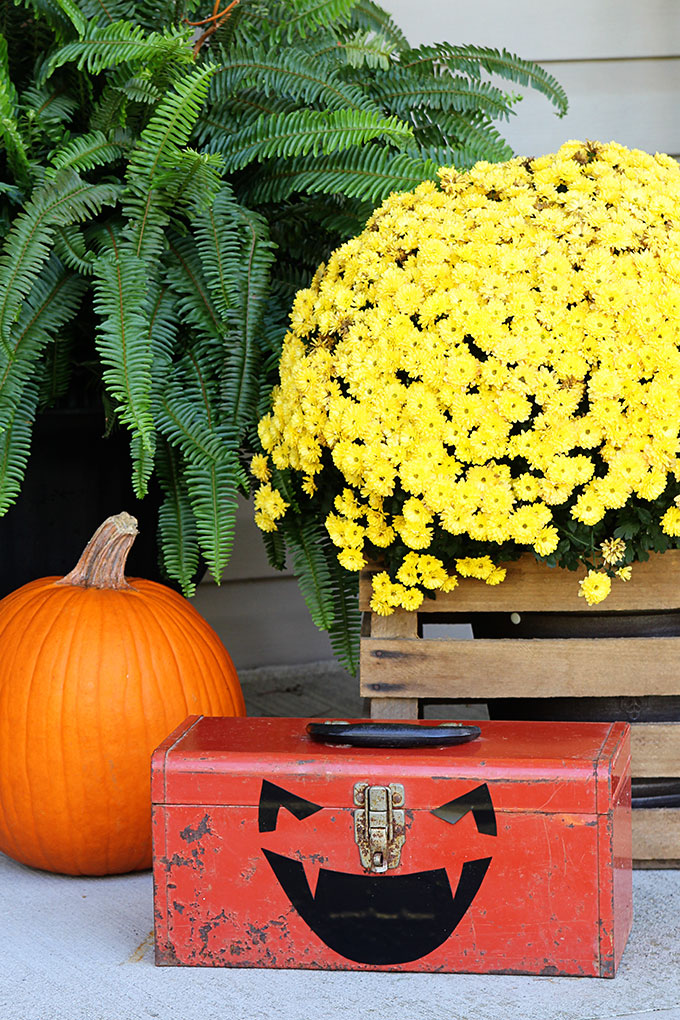 Toolbox repurposed into pumpkin for Halloween