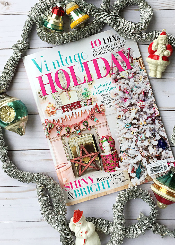 Retro Christmas decorations featured in Vintage Holiday magazine