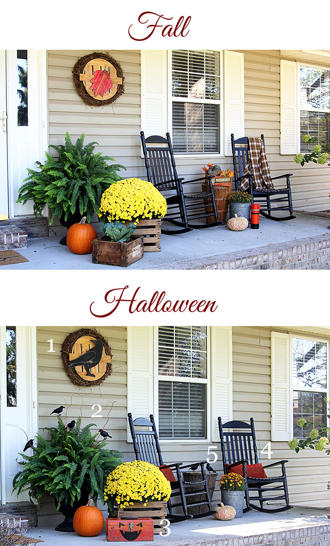 Transitioning fall porch into Halloween porch