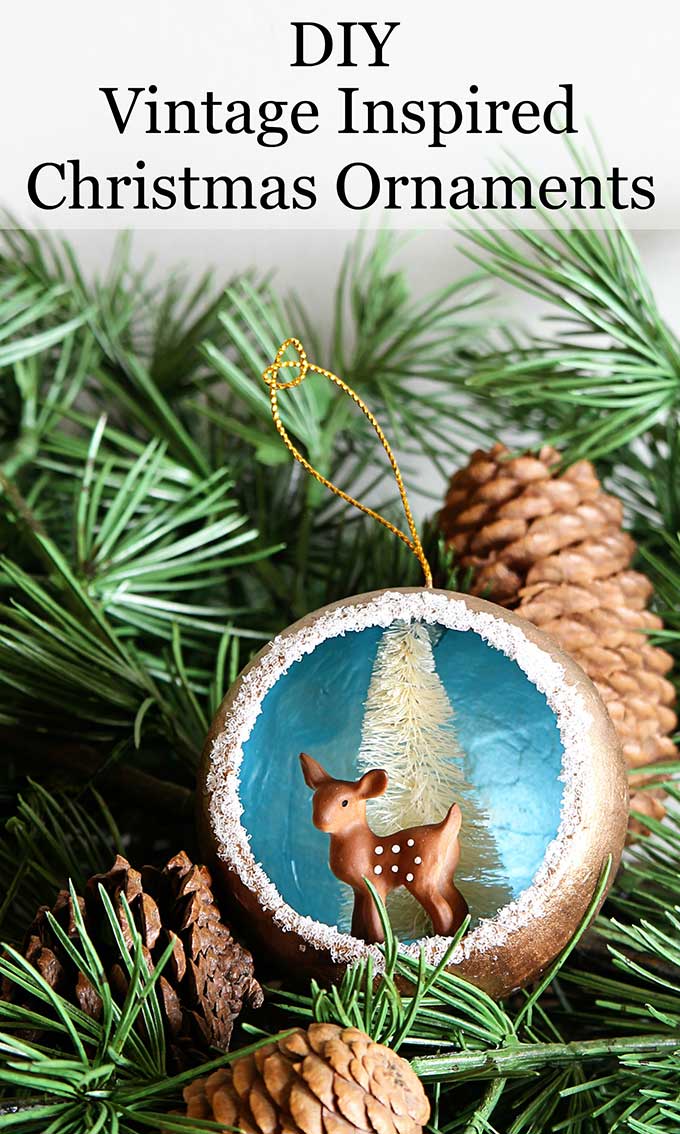 Remake nostalgic 50's Christmas decorations with this quick & easy Christmas ornament tutorial for retro Christmas diorama ornaments. #VintageChristmas #retrochristmas #retro #retrostyle #diychristmas #christmasornaments