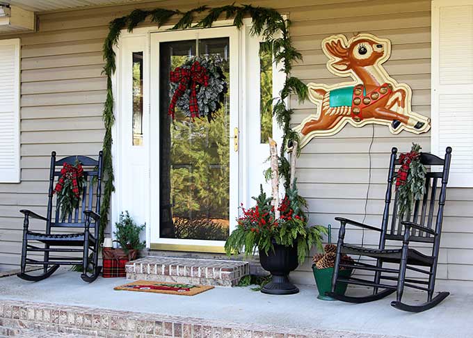 Vintage inspired front porch Christmas decorations