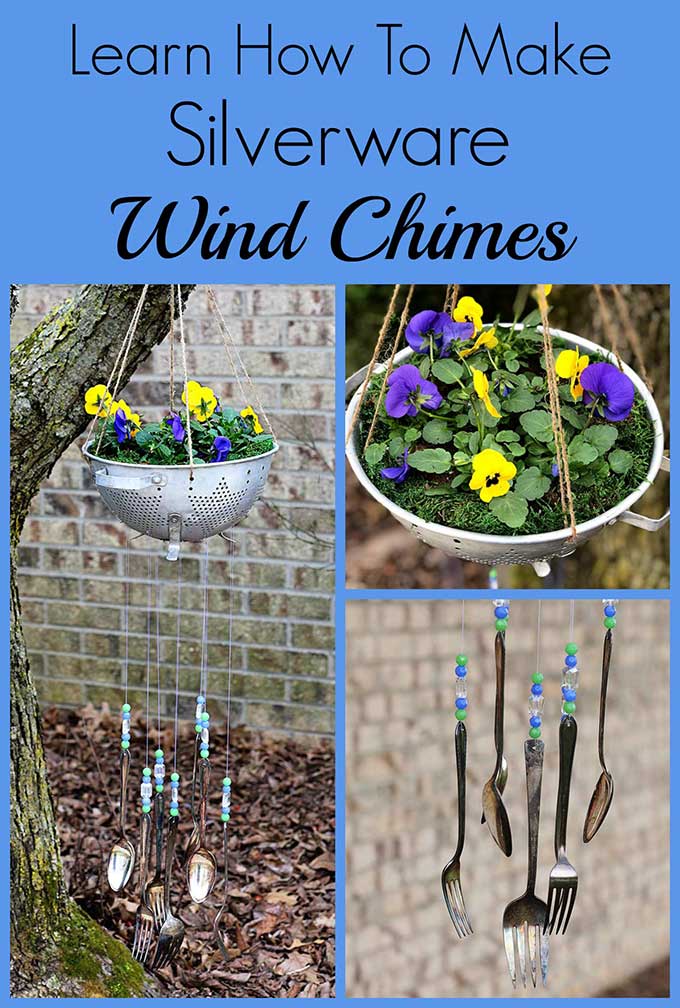How to make silverware wind chimes out of commonly found thrift store items! This simple tutorial takes you step by step into repurposing vintage silverware into an inexpensive and fun piece of garden art. #thrift #upcycling #upcycled #repurposed #junkgardening #thriftstoredecor