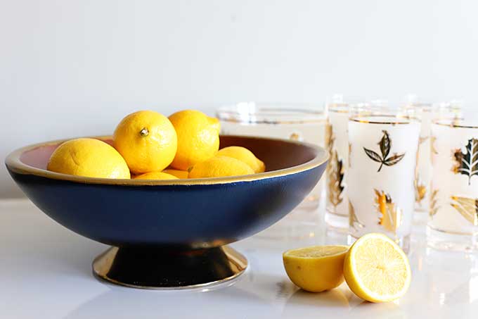 1960's wooden salad bowl painted navy and gold