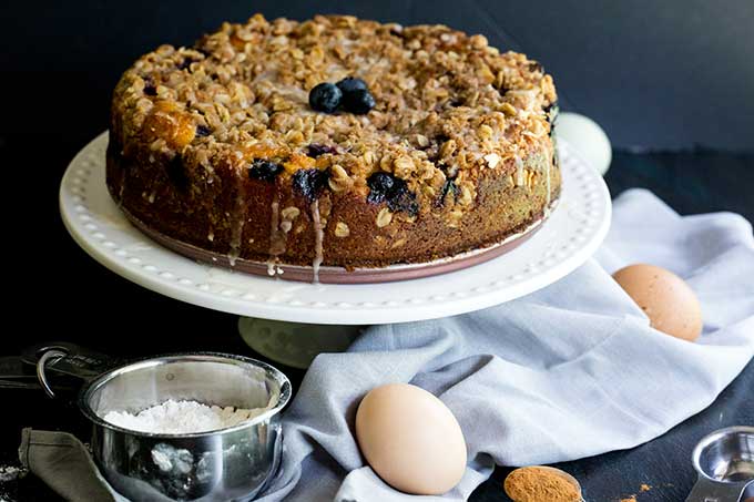 Moist blueberry coffee cake with streusel topping
