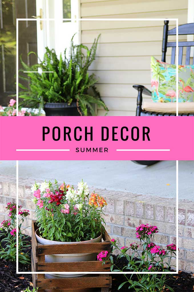 Front porch decor for summer bursting with color, personality and a little bit of whimsy! Summer porch decor doesn't have to be stuffy and boring, let's have some fun with traditional porch furniture, festive pillows and colorful summer plants! #summerstyle #porchdecor #frontporch