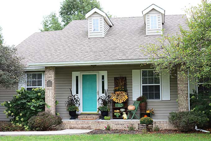 Fall decor on the front porch.