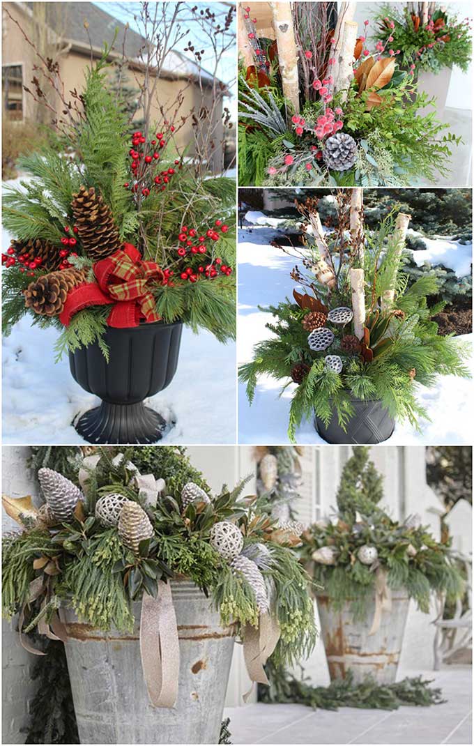 Beautiful winter planter ideas for your outdoor Christmas decorations. These versatile winter planters can decorate your porch November through February. 