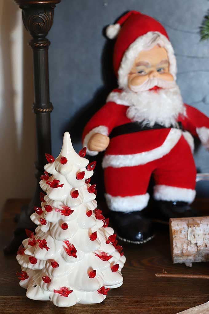 White ceramic Christmas tree with red birds