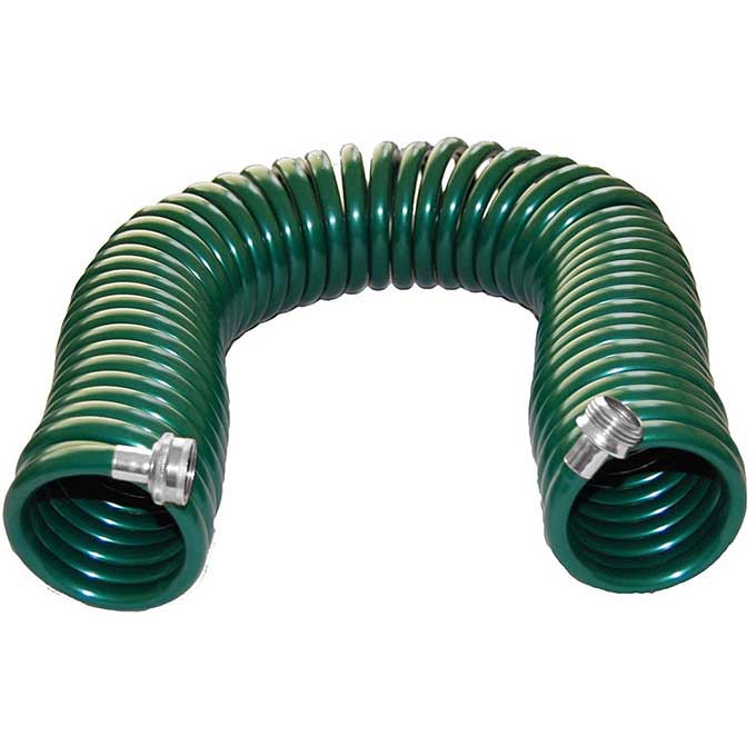 Using a coiled garden hose can make it easier for seniors to continue gardening