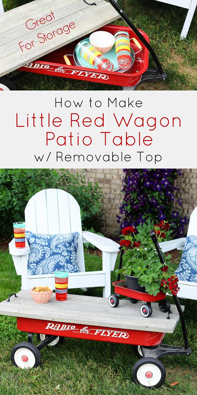 Tutorial for repurposing a little red wagon into an outdoor coffee table for summer. 