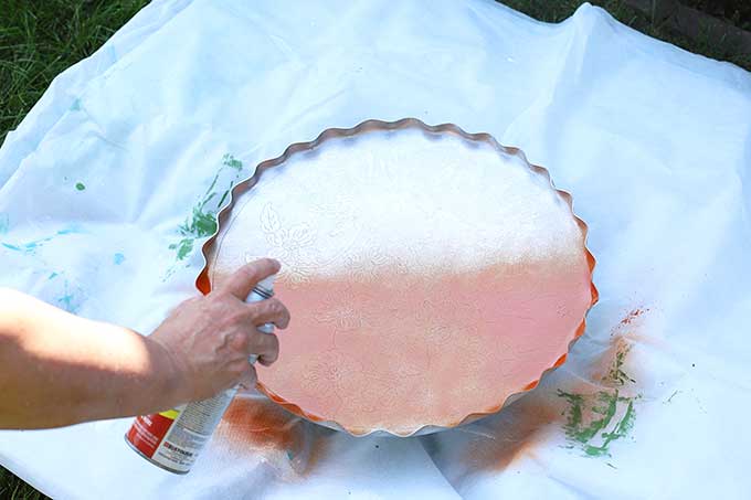 spray painting serving tray