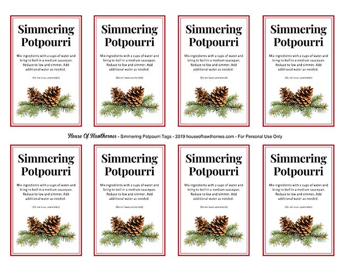 Free printable simmering potpourri gift tags