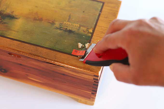 Scraping image off cedar box