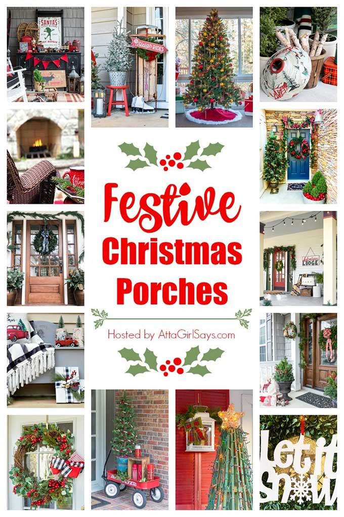 collage photo showing Christmas porches with the title Festive Christmas porches