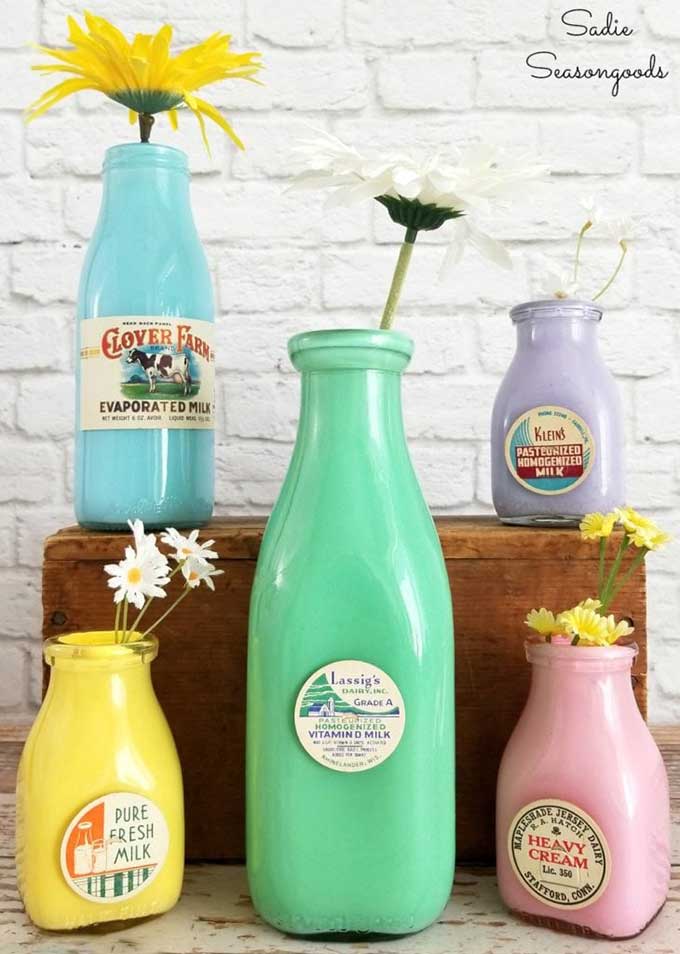 Upcycling bottles into colorful vintage milk bottles