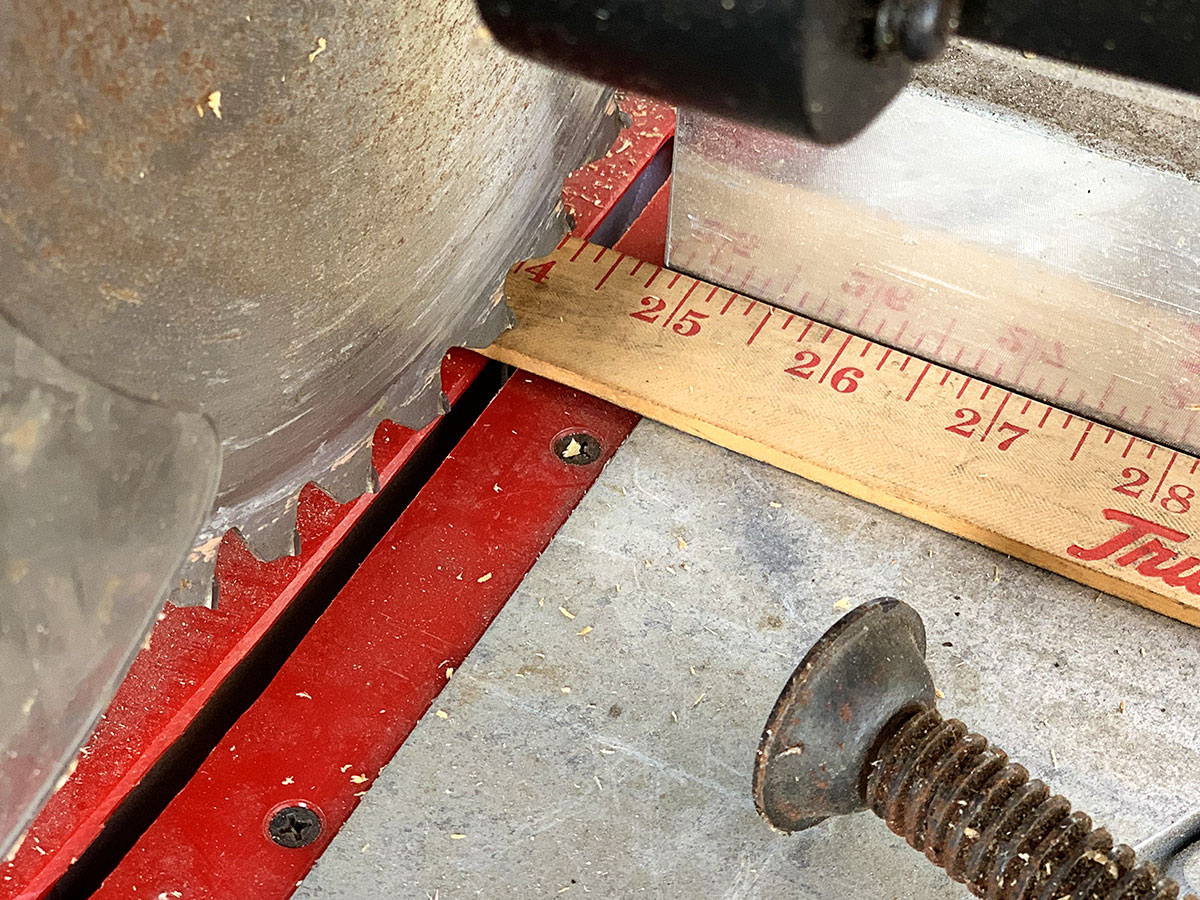 cutting yardsticks with miter saw