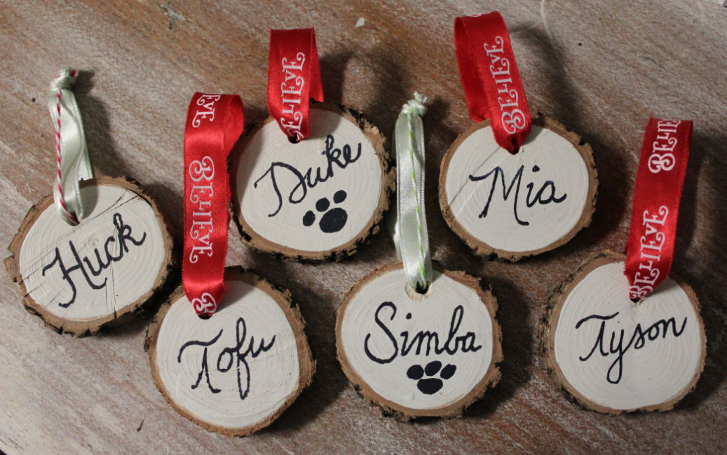 Craft store wood slices repurposed into gift tags.