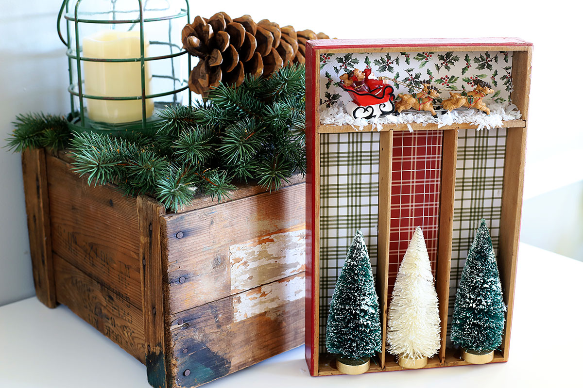 repurposed silverware tray turned Christmas shadowbox