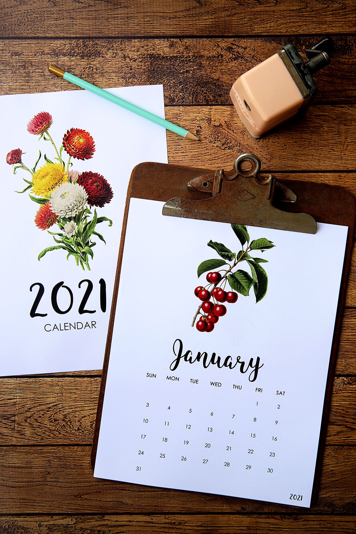 Free printable 2021 calendar with vintage botanical illustrations