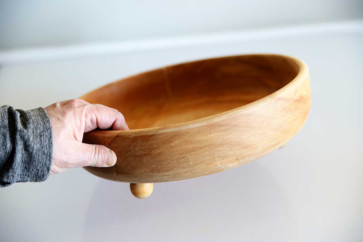 Wooden bowl after the finish has been sanded