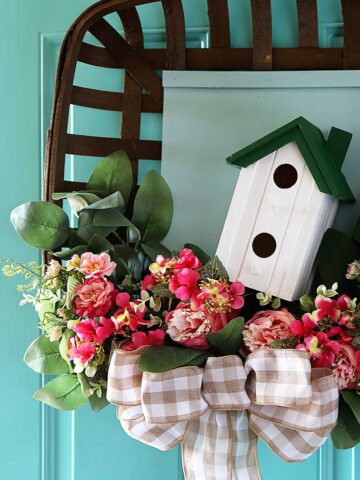 spring wreath made from repurposed tobacco basket