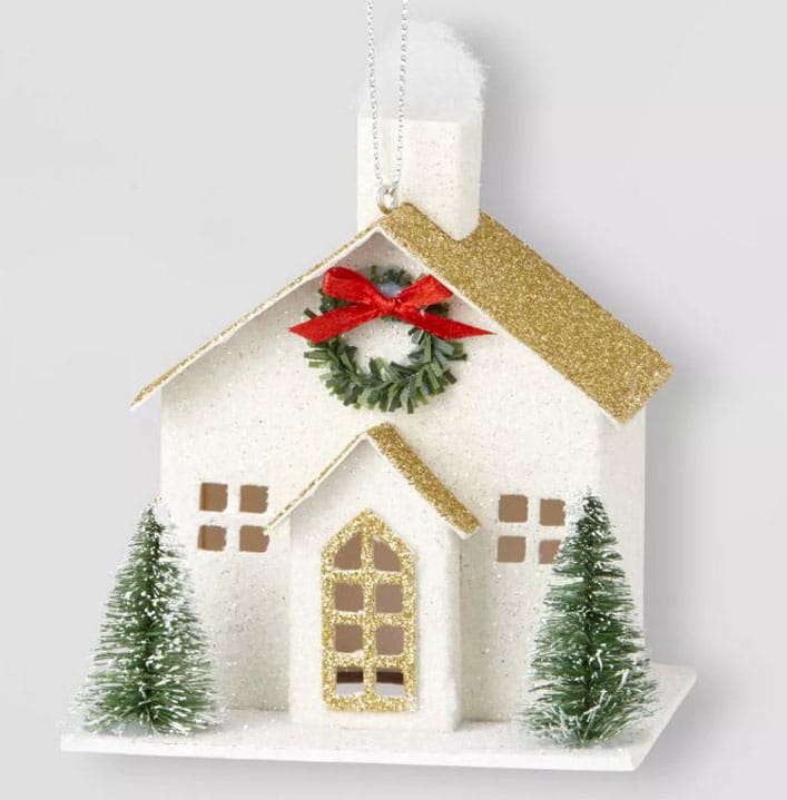 Vintage style putz houses for Christmas ornaments.