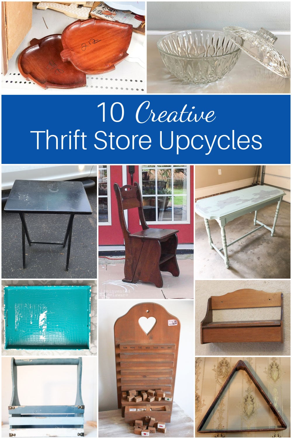 Thrift store repurposes using items commonly found at thrift stores.