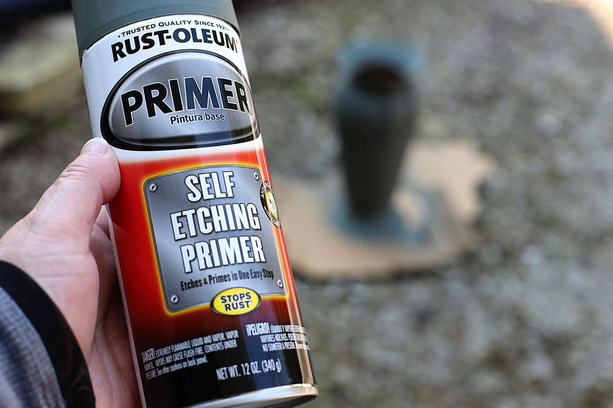 Using Rustoleum Etching Primer to paint a brass urn.