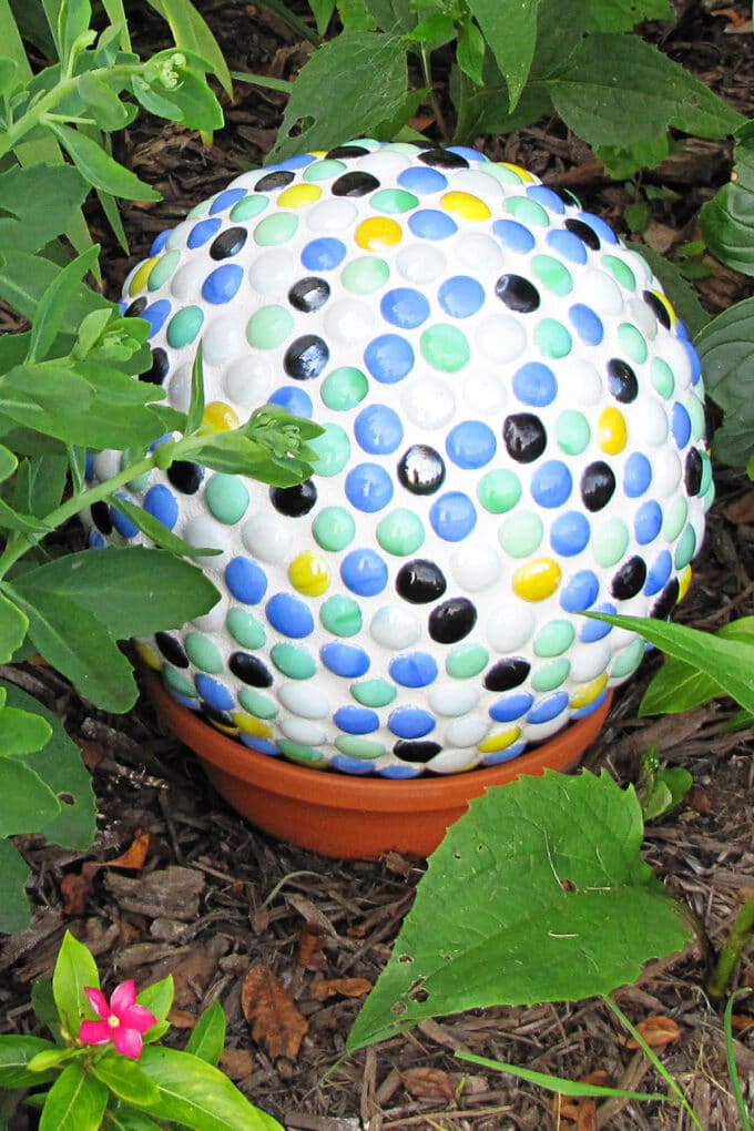 Mosaic Bowling Ball Yard Art House of Hawthornes
