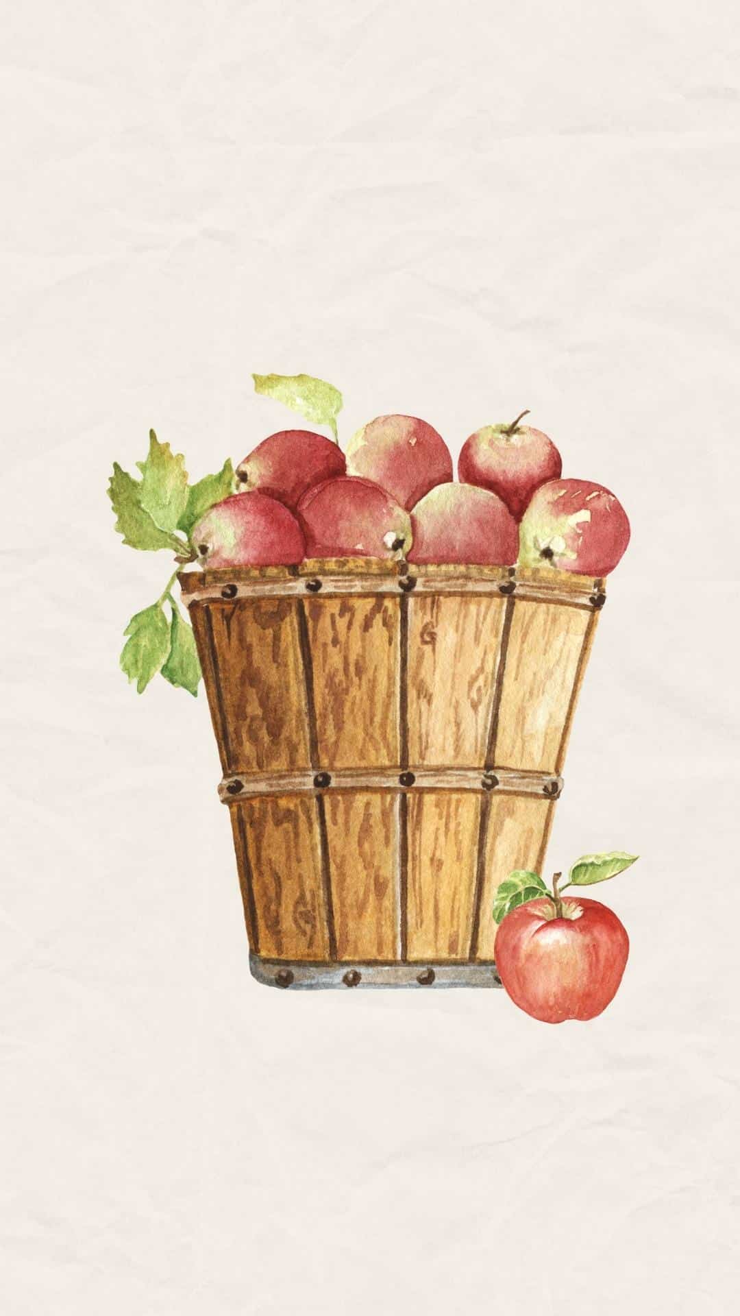 FREE fall iphone background - vintage apple picking background with basket and red apples.