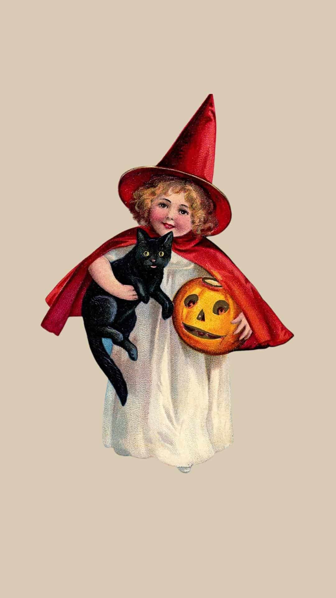 Cute witch and black cat image for your iPhone using a vintage Halloween postcard.