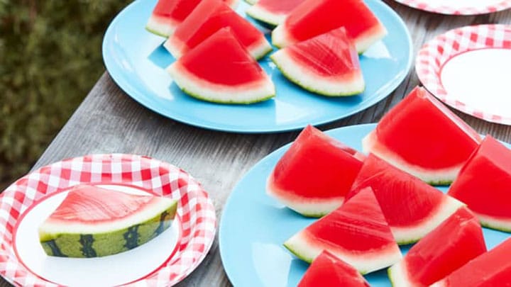 Jell-o shots made in a watermelon rind.