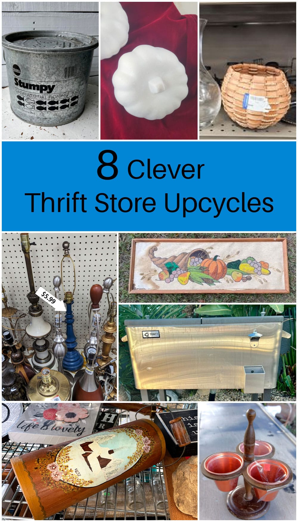 Items found at the thrift store updated into trendy and inexpensive home decor.