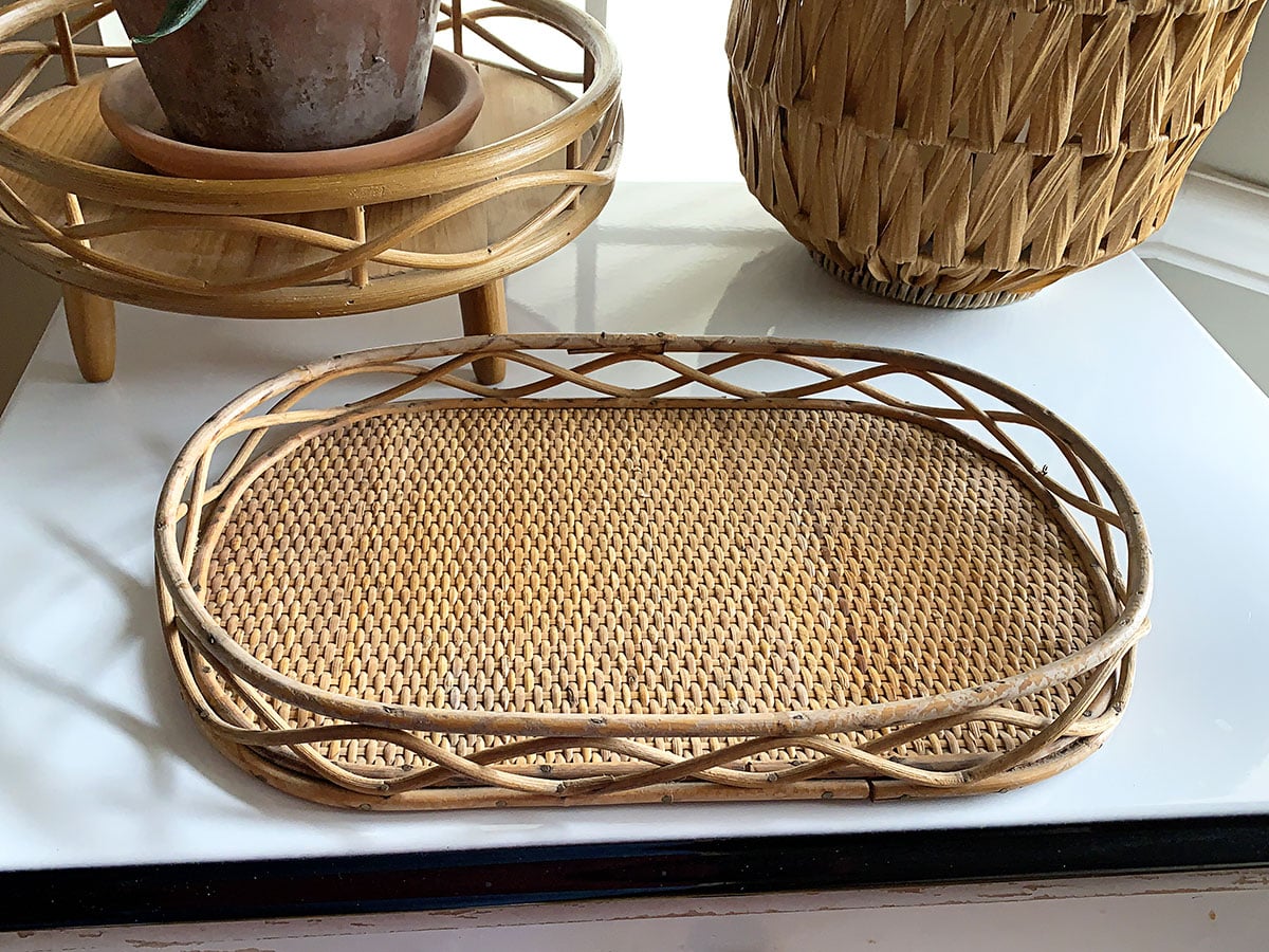 Bamboo serving tray found at the thrift store is ready for a makeover. 