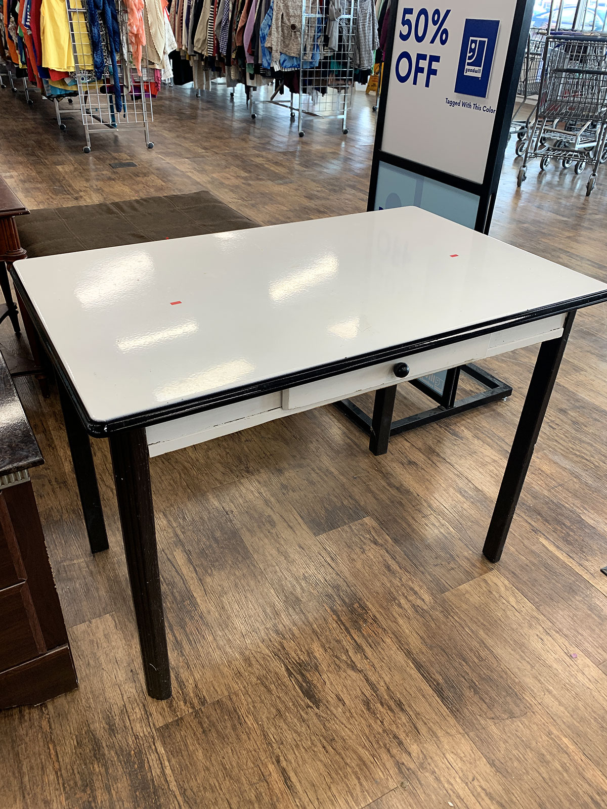 Vintage porcelain enamel kitchen table.